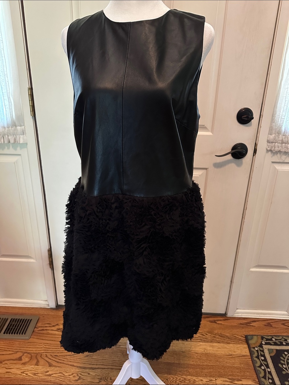 Black Rosette Sleeveless Dress Robert Rodriguez Leather Polyester Size 4/S